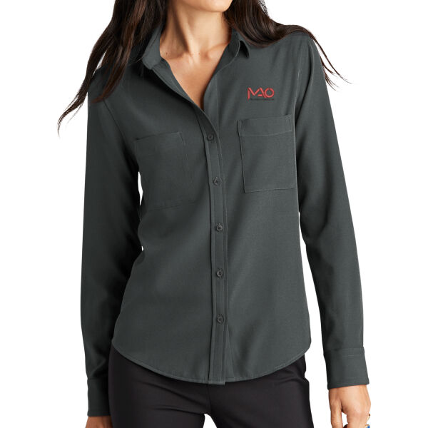   - Women's Stretch Crepe Long Sleeve Camp Thumbnail